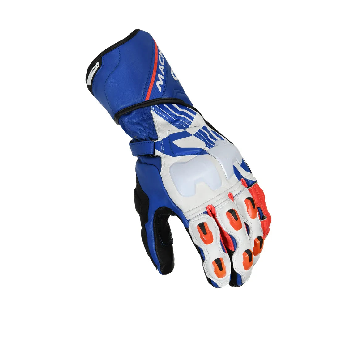 Macna Powertrack Leather Gloves Blue / Black / White - FREE UK Shipping, FREE 365 Day Returns | Moto Central