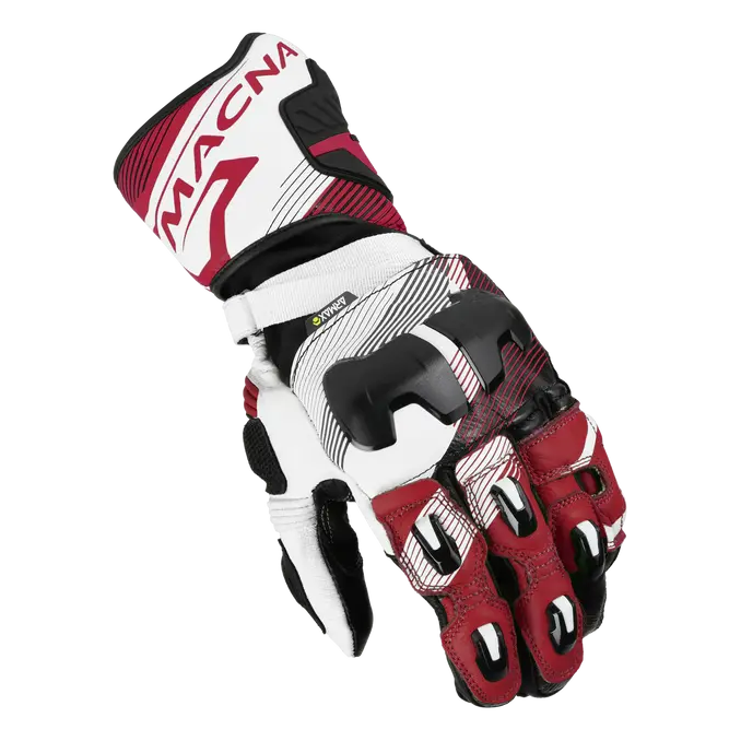 Macna Powertrack 2.0 Leather Gloves Black / Red / White – back-of-hand view