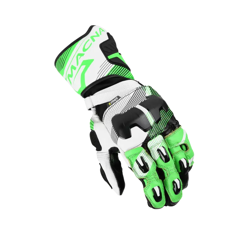 Macna Powertrack 2.0 Leather Gloves Black / Green / White FREE UK Delivery, FREE 365 Day Returns | Moto Central