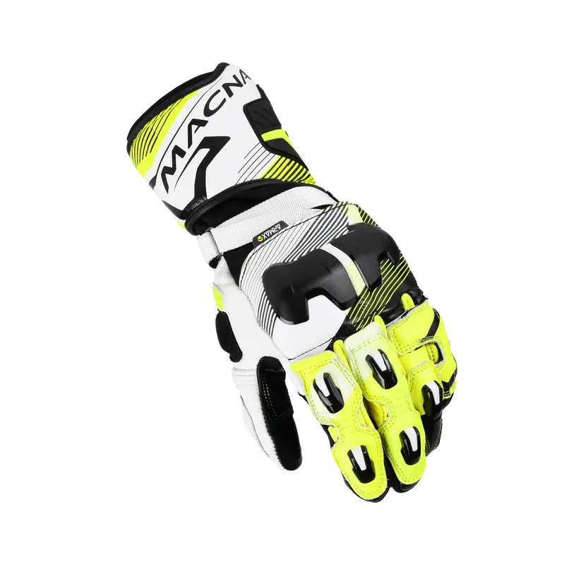 Macna Powertrack 2.0 Leather Gloves Black / Fluo Yellow / White FREE UK Delivery, FREE 365 Day Returns | Moto Central