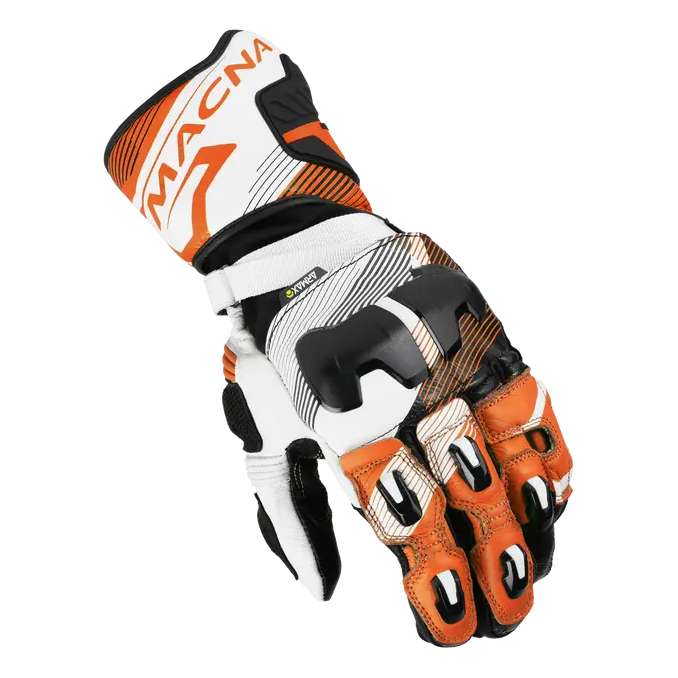 Macna Powertrack 2.0 Leather Gloves Black / Orange / White – back-of-hand view