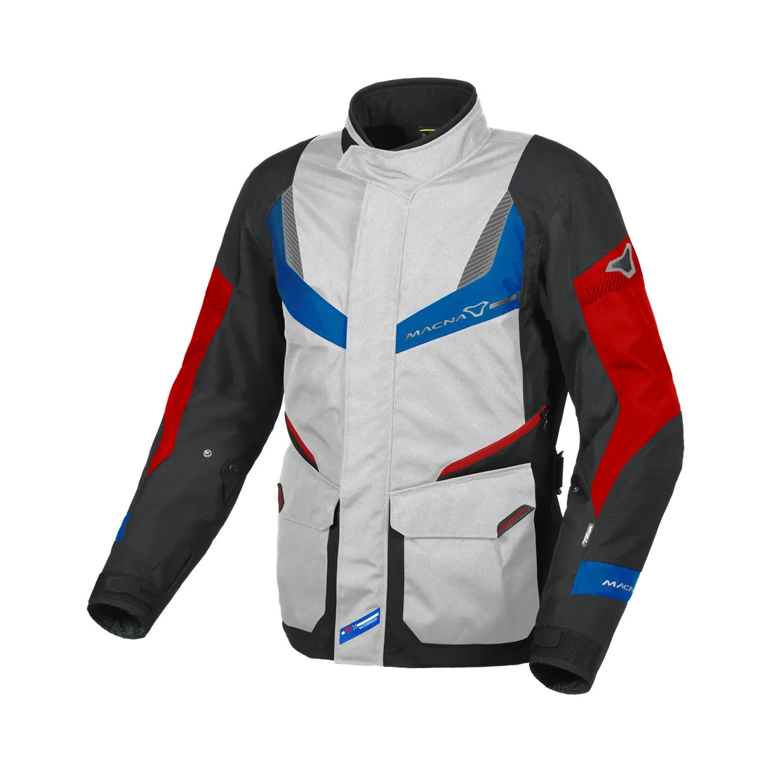 Macna Rancher Textile Jacket Light Grey / Blue / Red - FREE UK Shipping, FREE 365 Day Returns | Moto Central