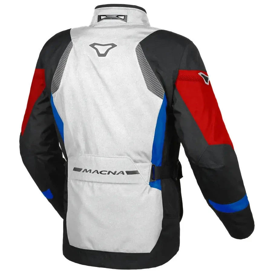 Macna Rancher Textile Jacket Light Grey / Blue / Red – rear view