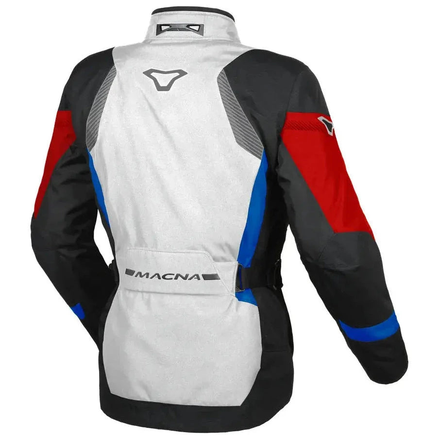 Macna Rancher Ladies Textile Jacket Light Grey / Blue / Red – rear view
