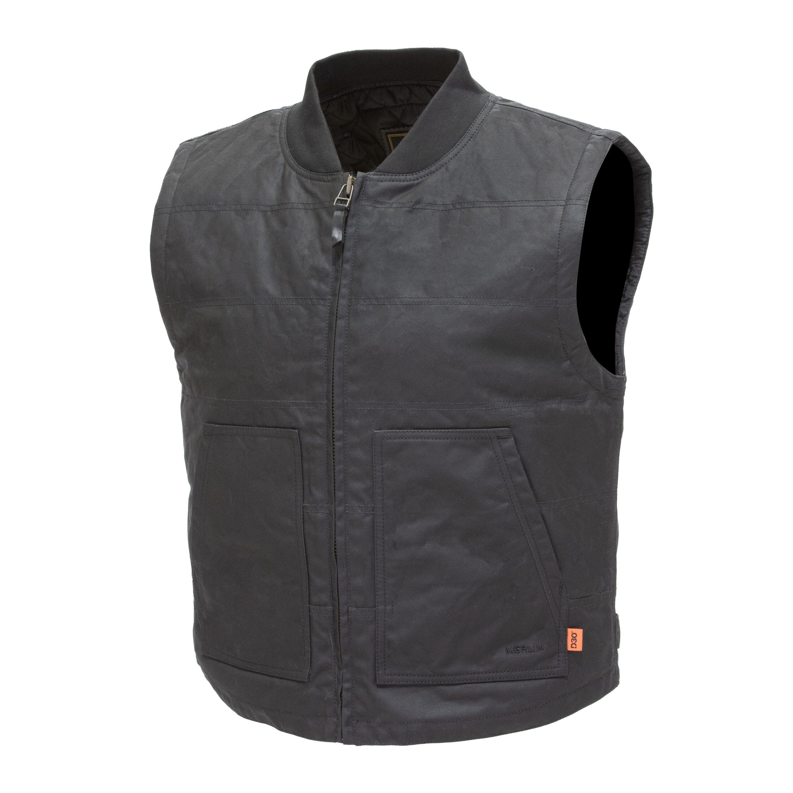Merlin Bobber CE waxed cotton motorcycle riding vest in black