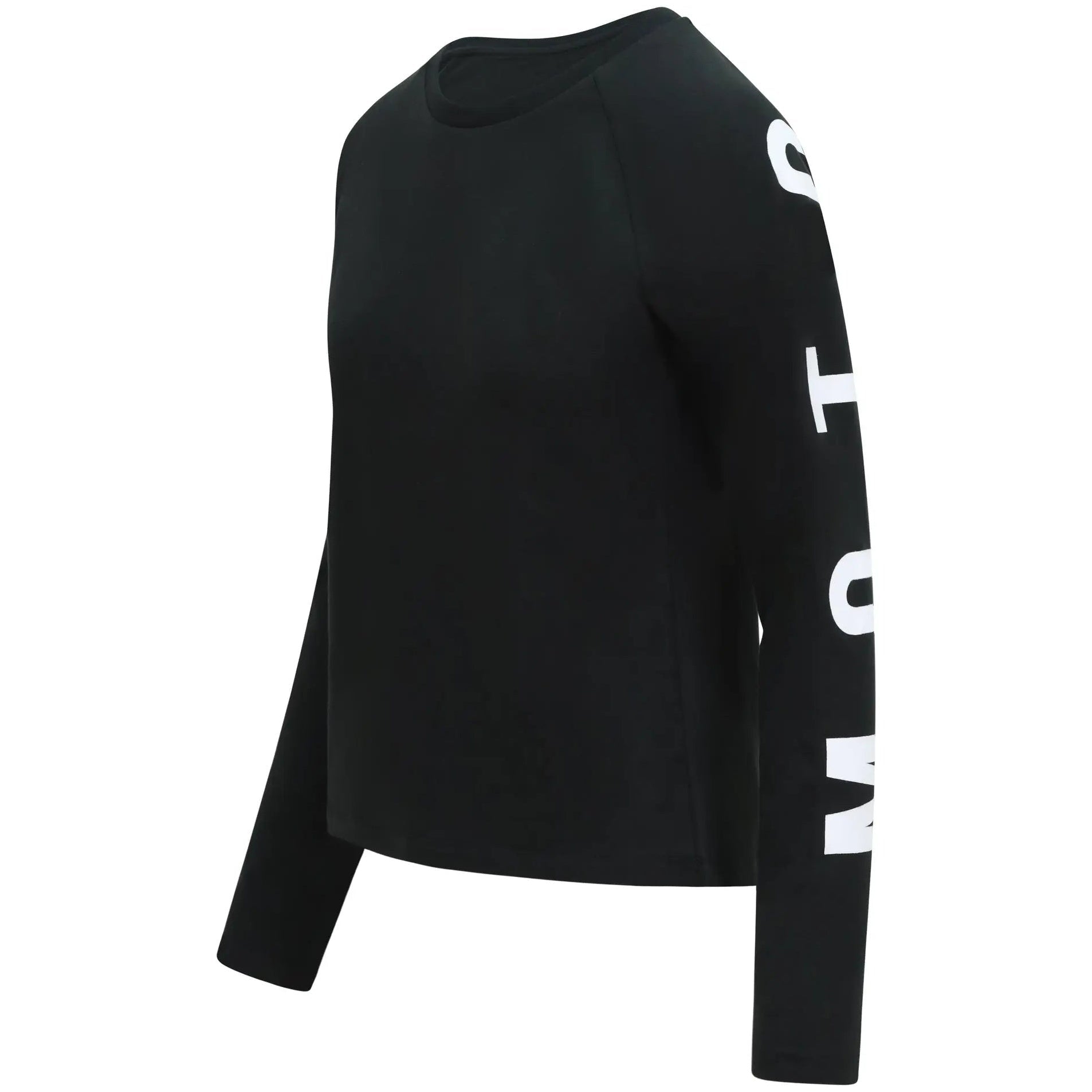 MotoGirl Back Shield Ladies Long Sleeves T-Shirt Black — three-quarter rear view