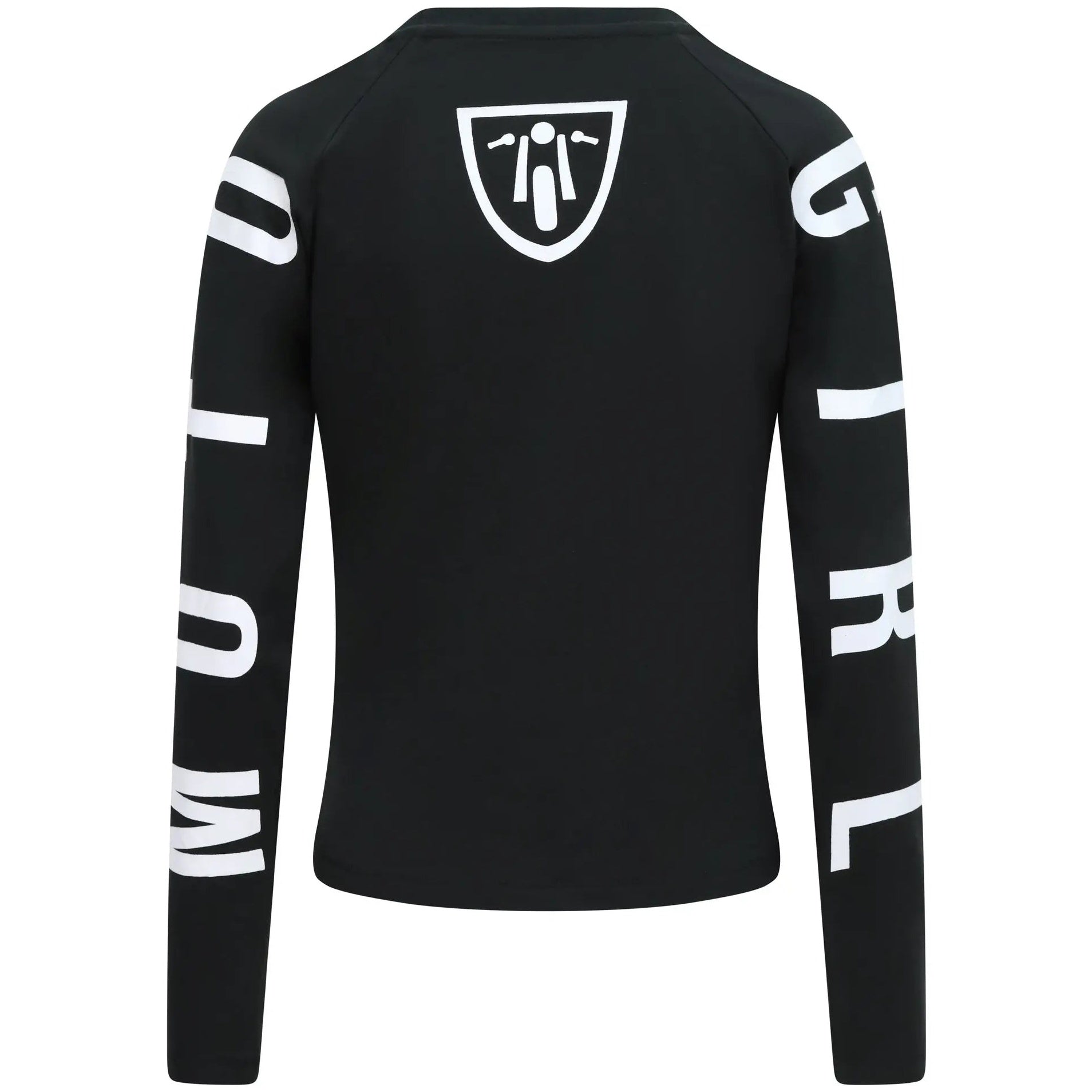 MotoGirl Back Shield Ladies Long Sleeves T-Shirt Black — rear view