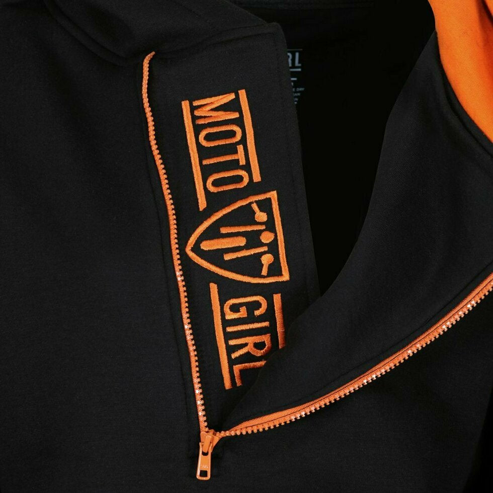 MotoGirl Helmet Ladies Hoodie Black / Orange