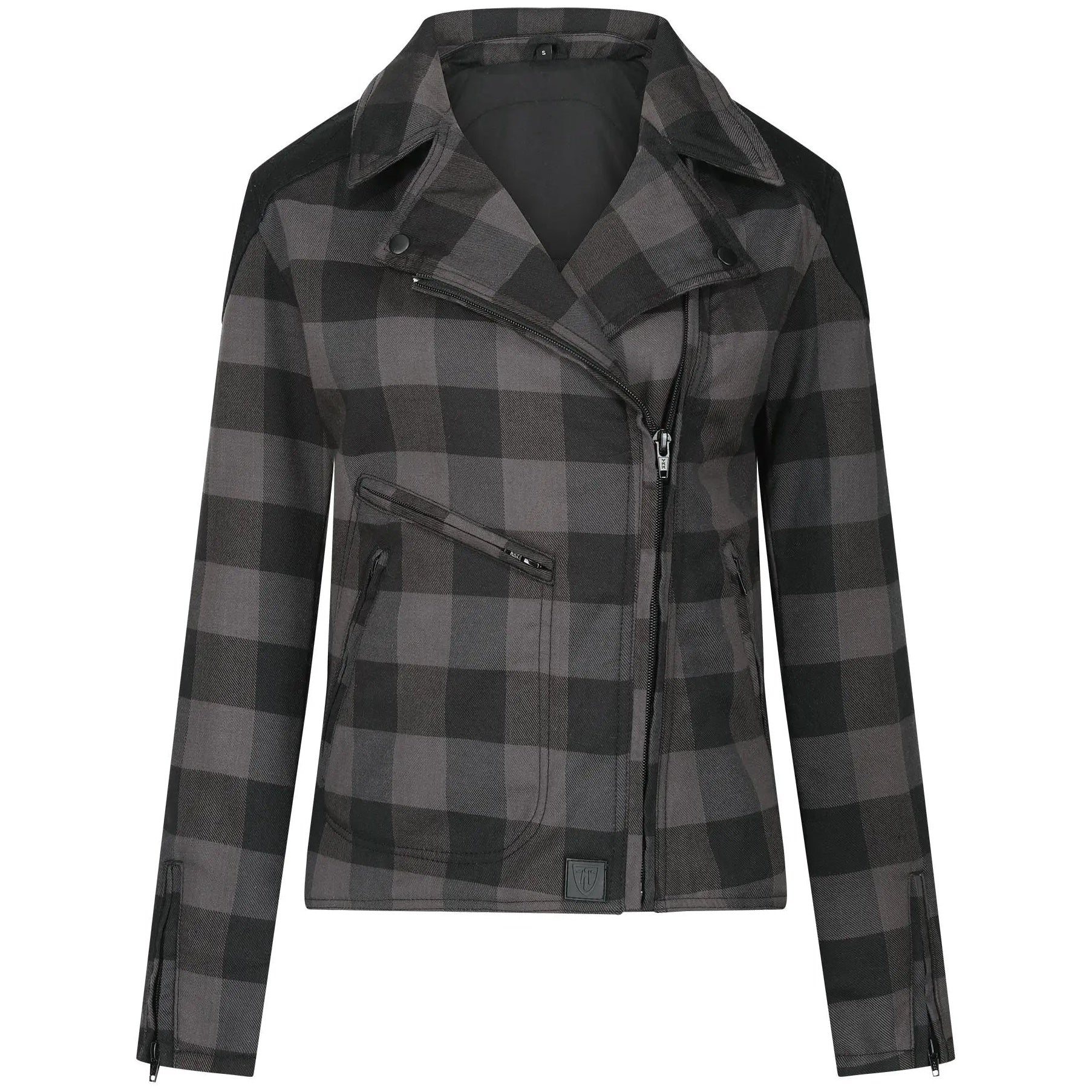 MotoGirl Jessie Flannel Ladies Textile Jacket Grey — front view