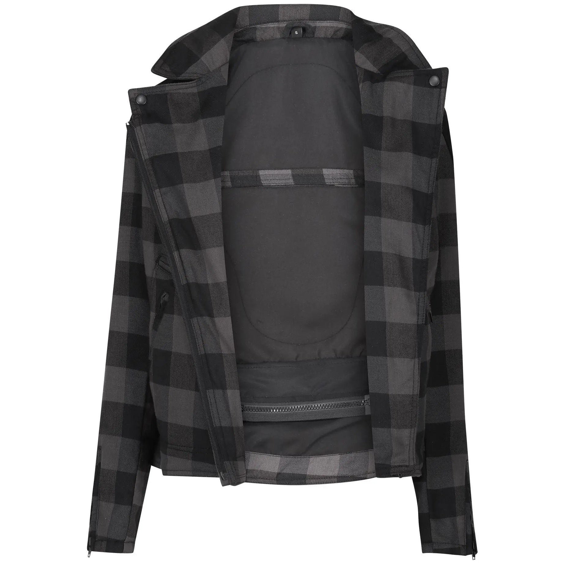 MotoGirl Jessie Flannel Ladies Textile Jacket Grey — interior view with jacket open