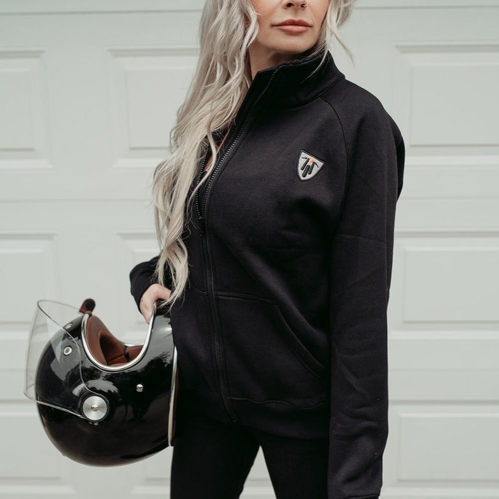 MotoGirl Snug Zippy Ladies Cotton Sweatshirt Black