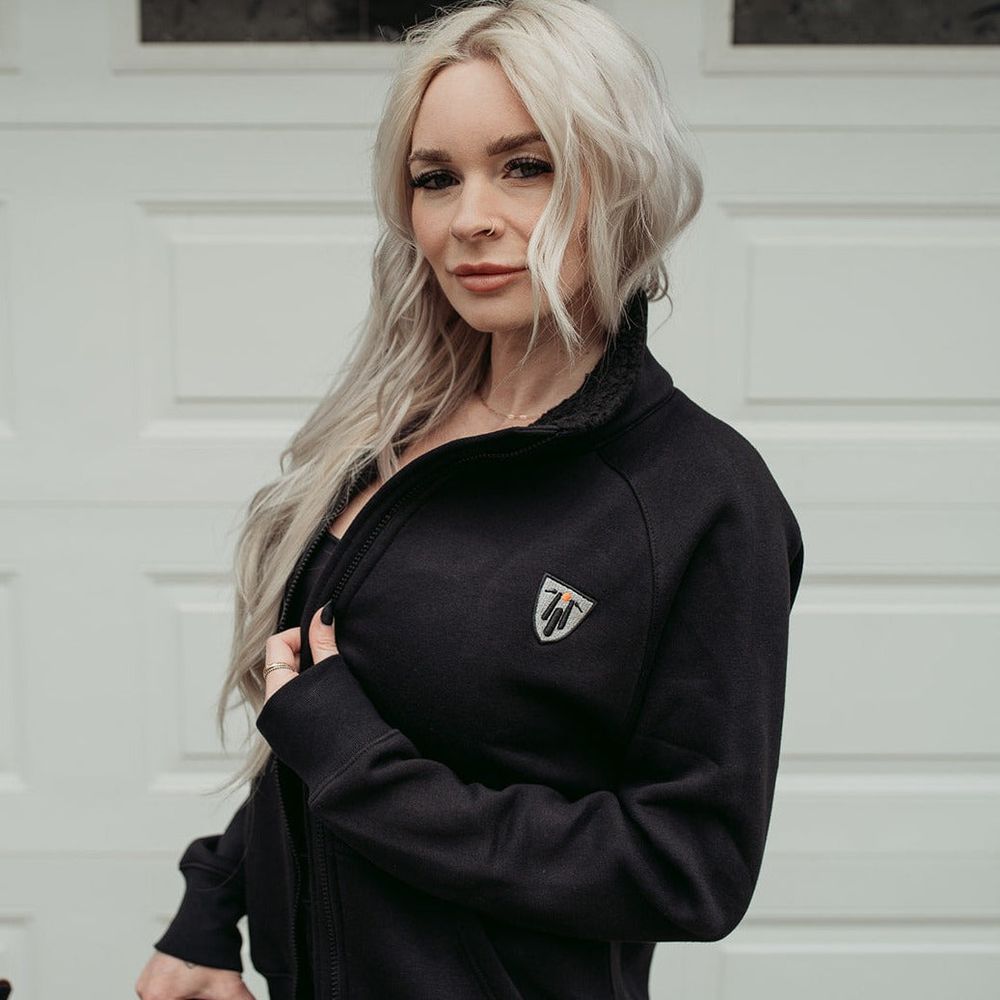 MotoGirl Snug Zippy Ladies Cotton Sweatshirt Black