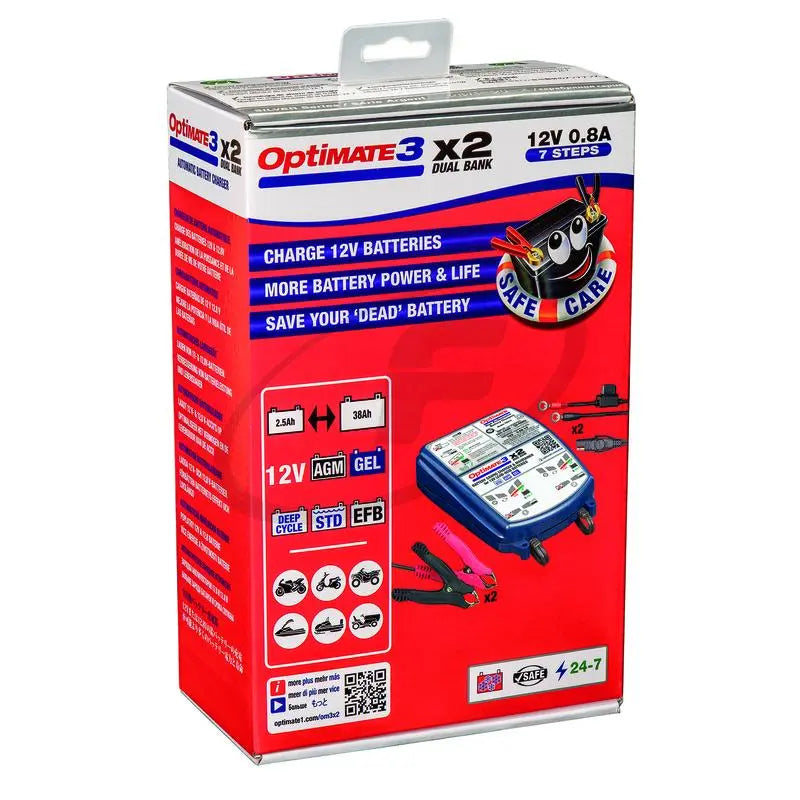 OptiMate 3 x 2 - 2x12V Battery Charger / Optimiser FREE UK Delivery, FREE 365 Day Returns | Moto Central