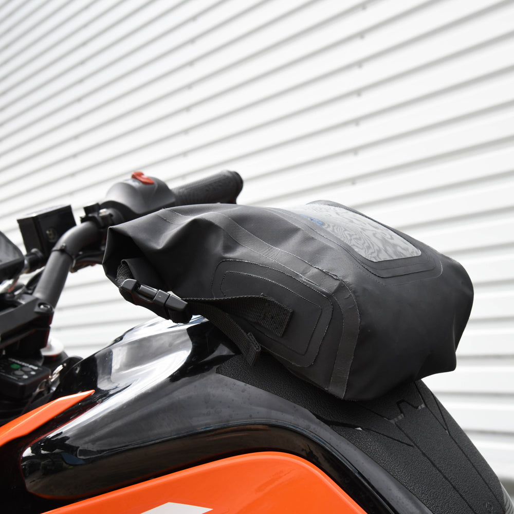 Oxford Aqua M2 Tank Bag Black Mini - 2 Litres fitted to motorcycle tank side view