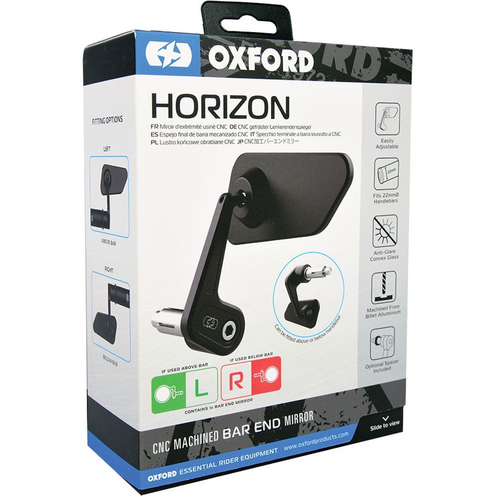 Oxford Horizon Bar End Left Mirror Black - right mirror retail packaging