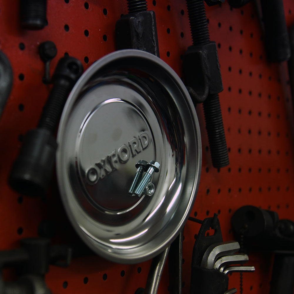Oxford Magneto Magnetic Workshop Tray, hanging in a workshop