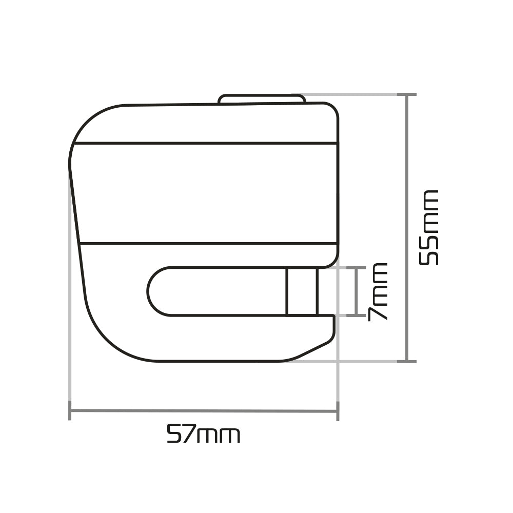 Oxford Micro XA5 Alarm Disc Lock Yellow / Black, dimensions diagram