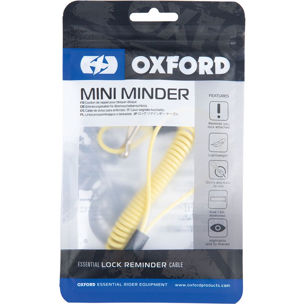 Oxford Mini Minder Disc Lock Reminder Cable Yellow, retail packaging