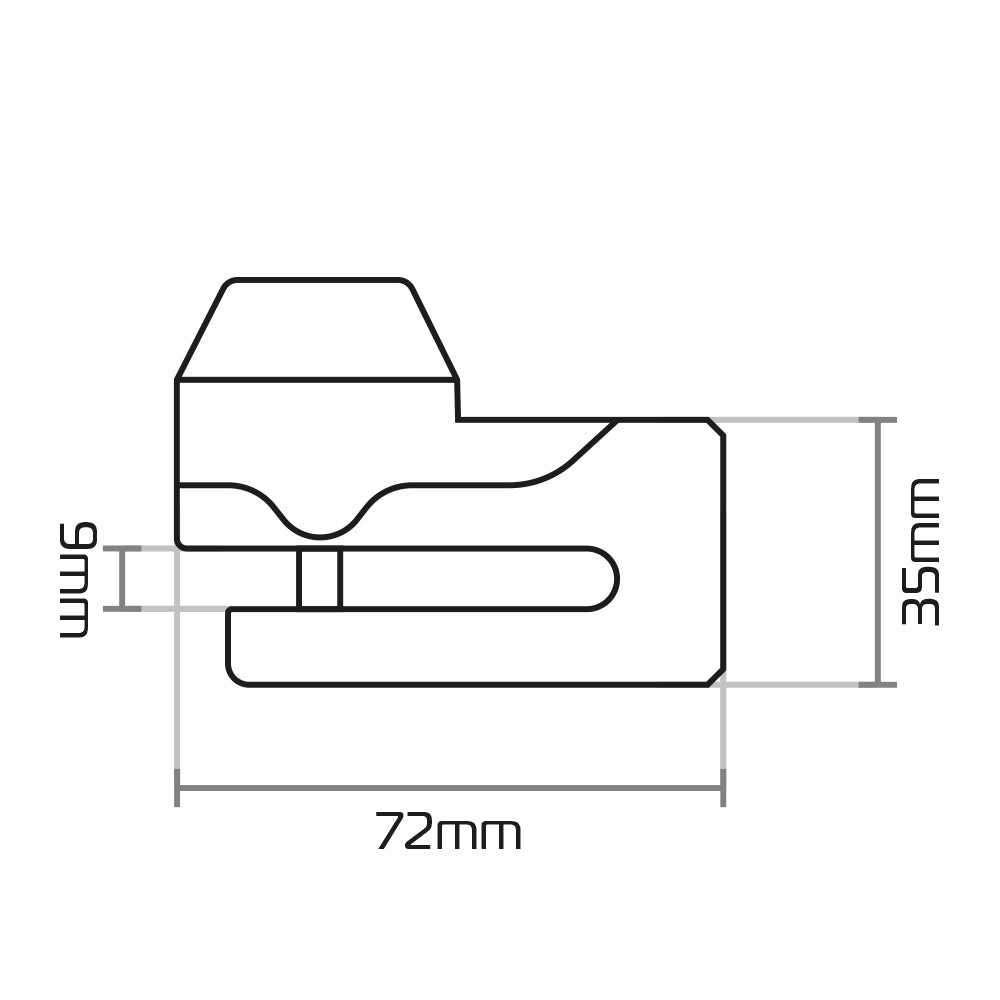 Oxford Mini T Disc Lock Black, dimensions diagram