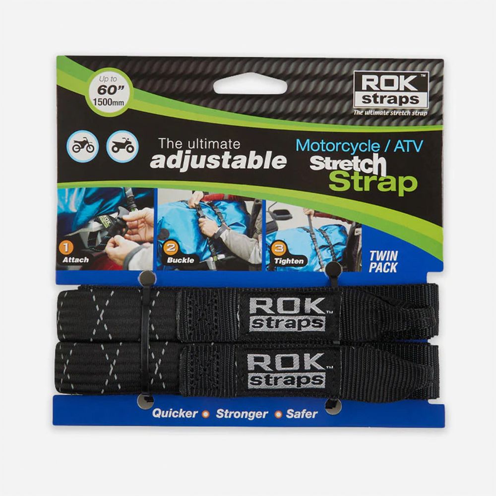 ROK Motorcycle Adjustable Stretch Strap Black Reflective - Pack Of 2