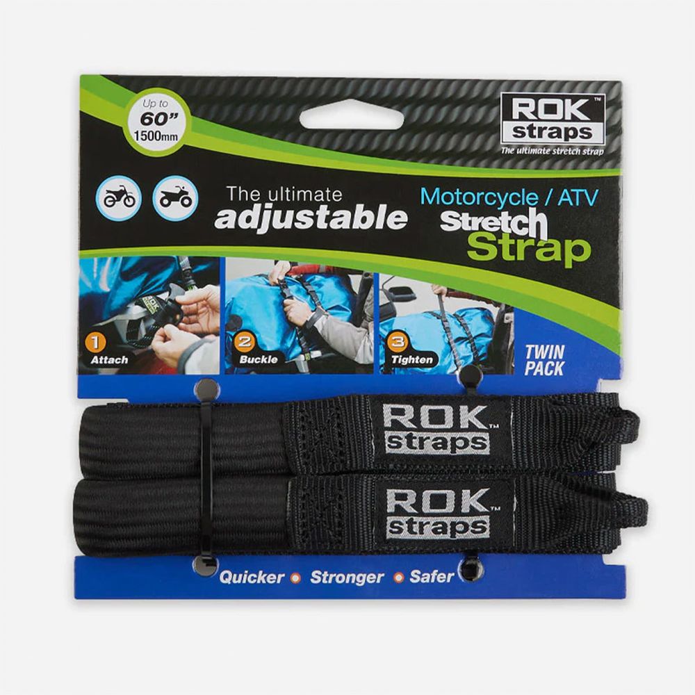 ROK Motorcycle Adjustable Stretch Strap Cruiser Black - Pack Of 2