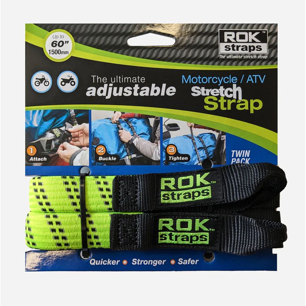 ROK Motorcycle Adjustable Stretch Strap Green / Black Reflective - Pack Of 2