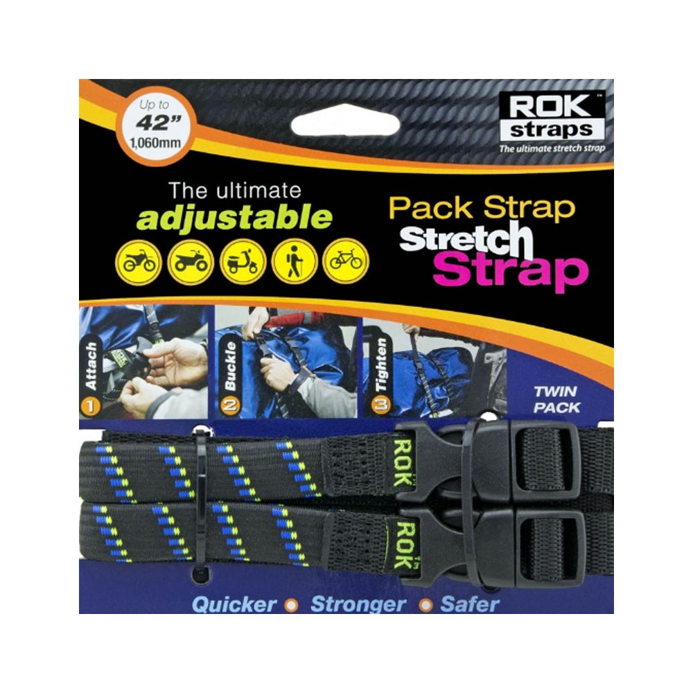 ROK Pack Adjustable Stretch Strap Black / Blue / Green - Pack Of 2