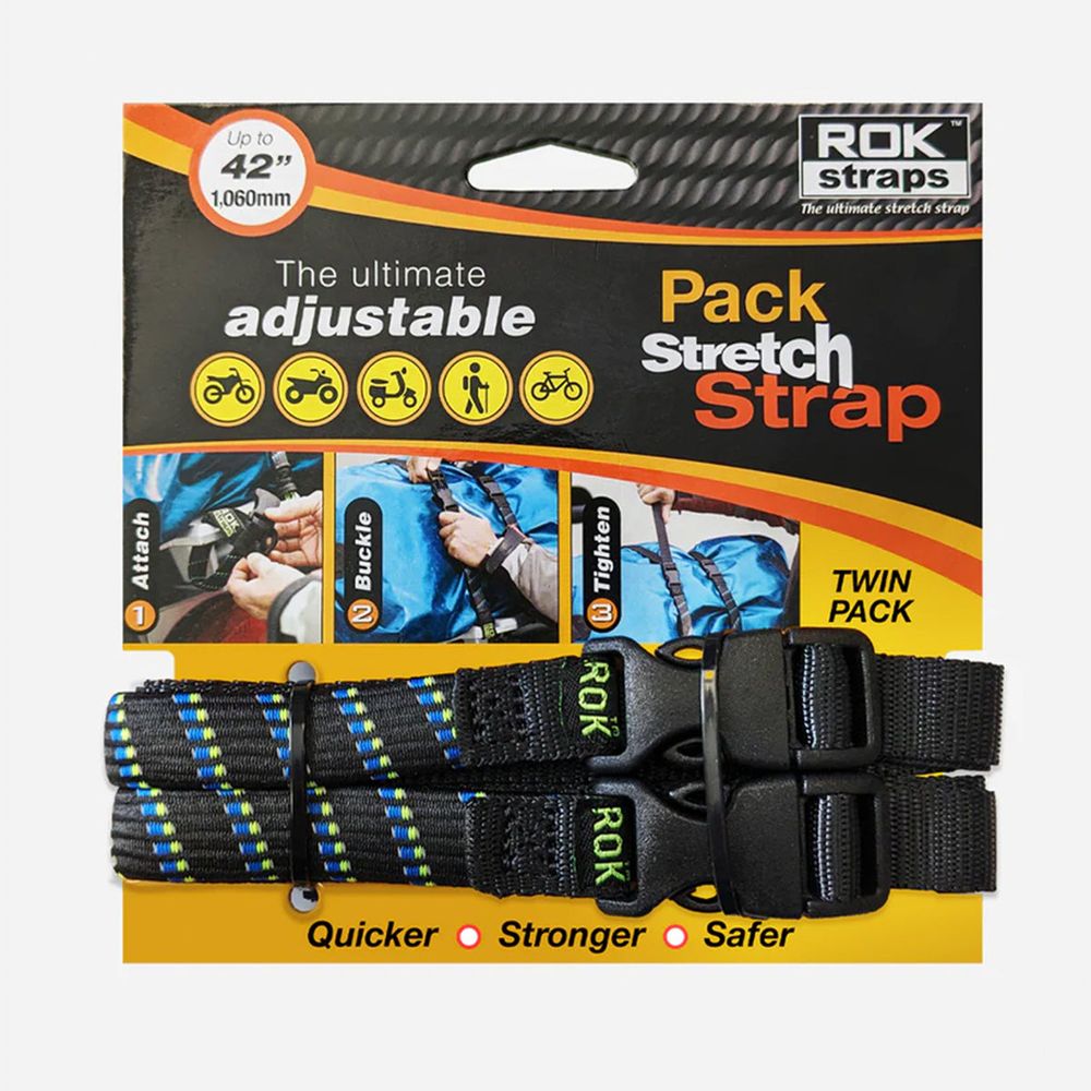 ROK Pack Adjustable Stretch Strap Black / Blue Green Reflective - Pack Of 2