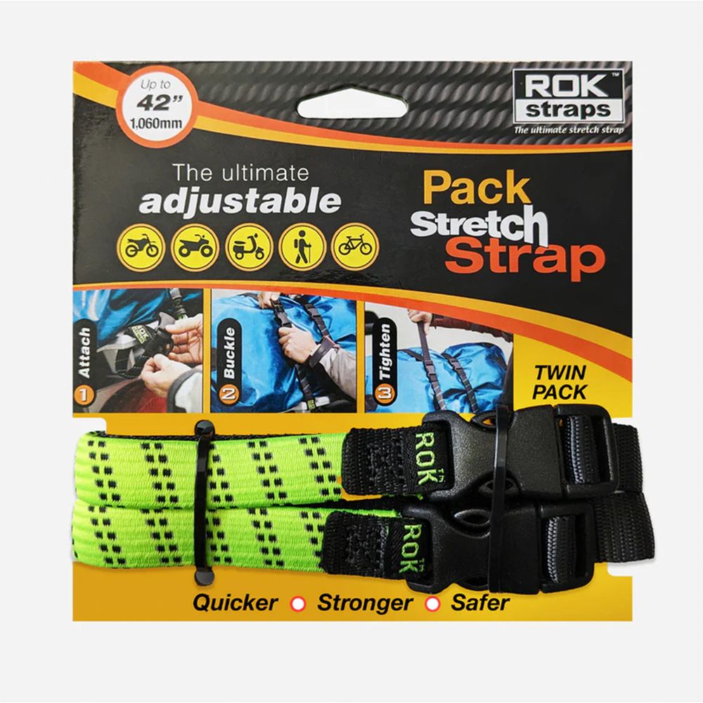 ROK Pack Adjustable Stretch Strap Hi-Vis Green / Black - Pack Of 2