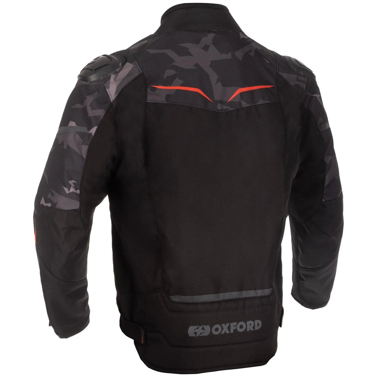 Oxford Omega 1.0 Dry2Dry Men's Waterproof Motorcycle Jacket Black / Camo / Red back product view