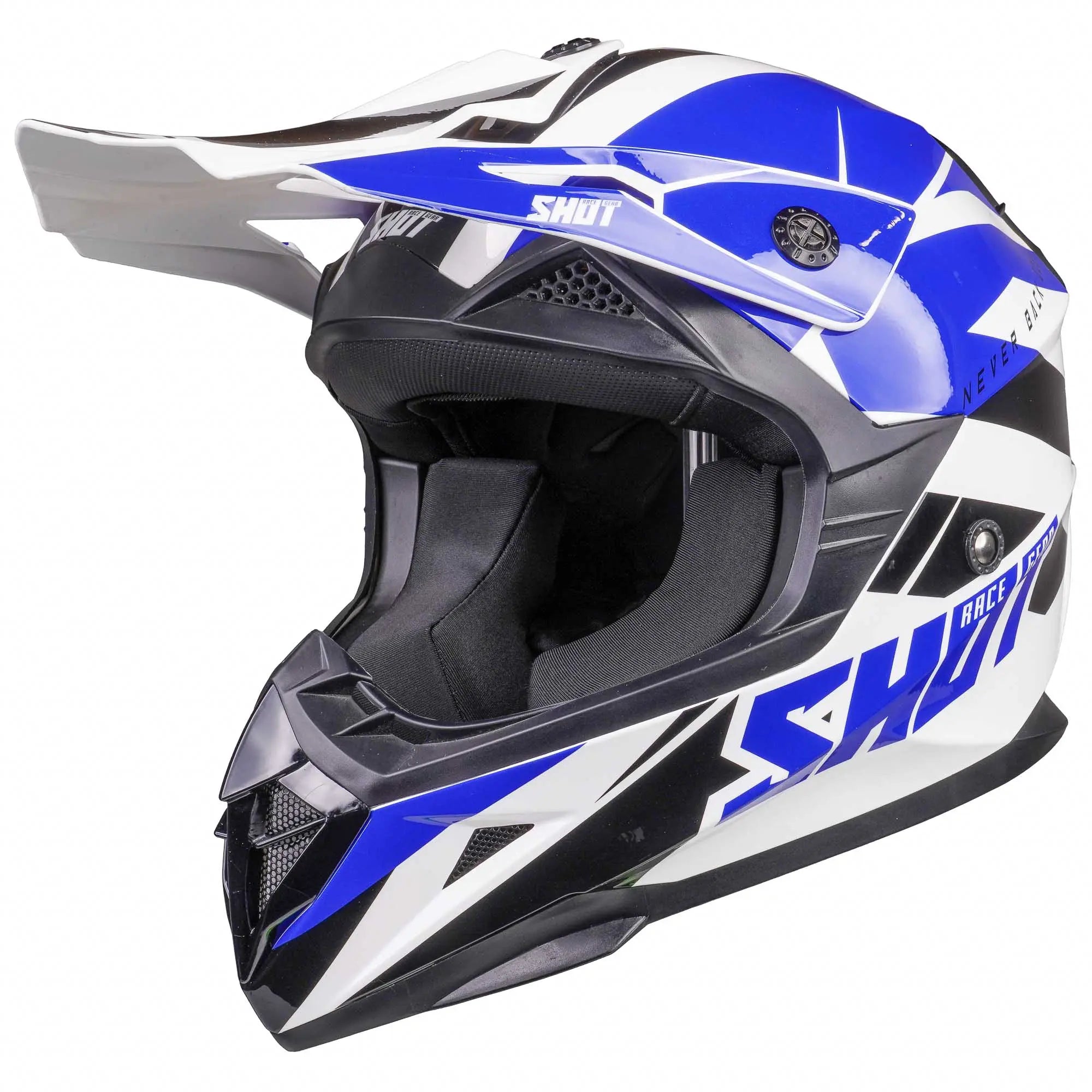 Shot Pulse MX Helmet Revenge White / Blue / Glossy Black - FREE UK Shipping, FREE 365 Day Returns | Moto Central