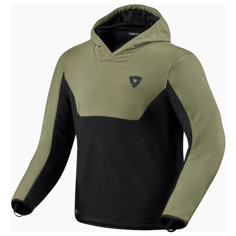 Revit Andon Protective Hoodie Black / Green jacket front view on a white background