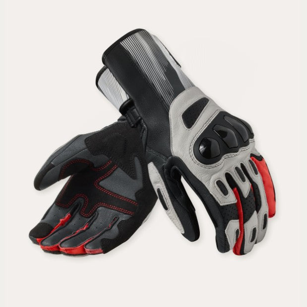 Revit Metis 2 Leather Gloves Light Grey / Neon Red