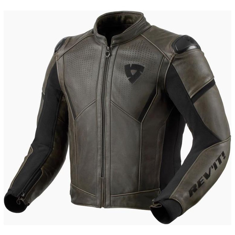 Revit Parallax Leather Jacket Black / Olive - front view