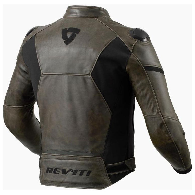 Revit Parallax Leather Jacket Black / Olive - rear view