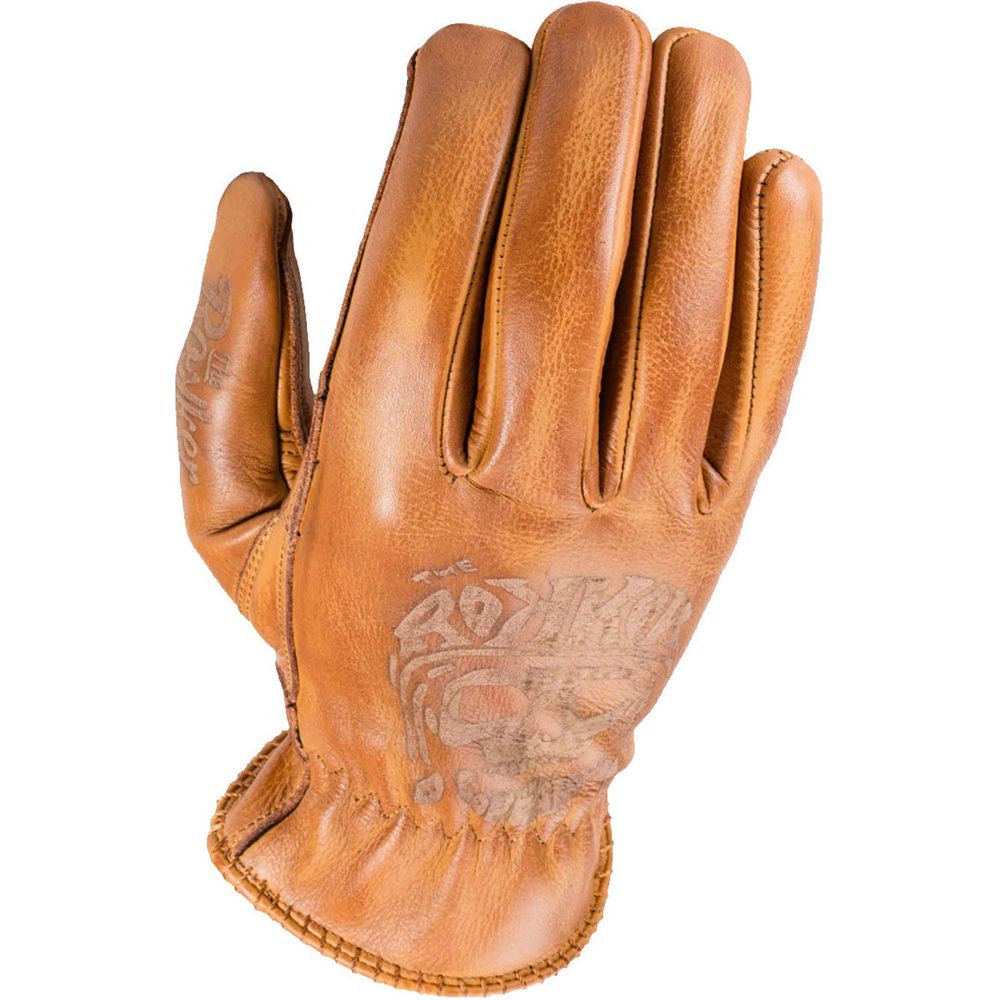 Rokker Tattoo Leather Gloves Skull Cognac