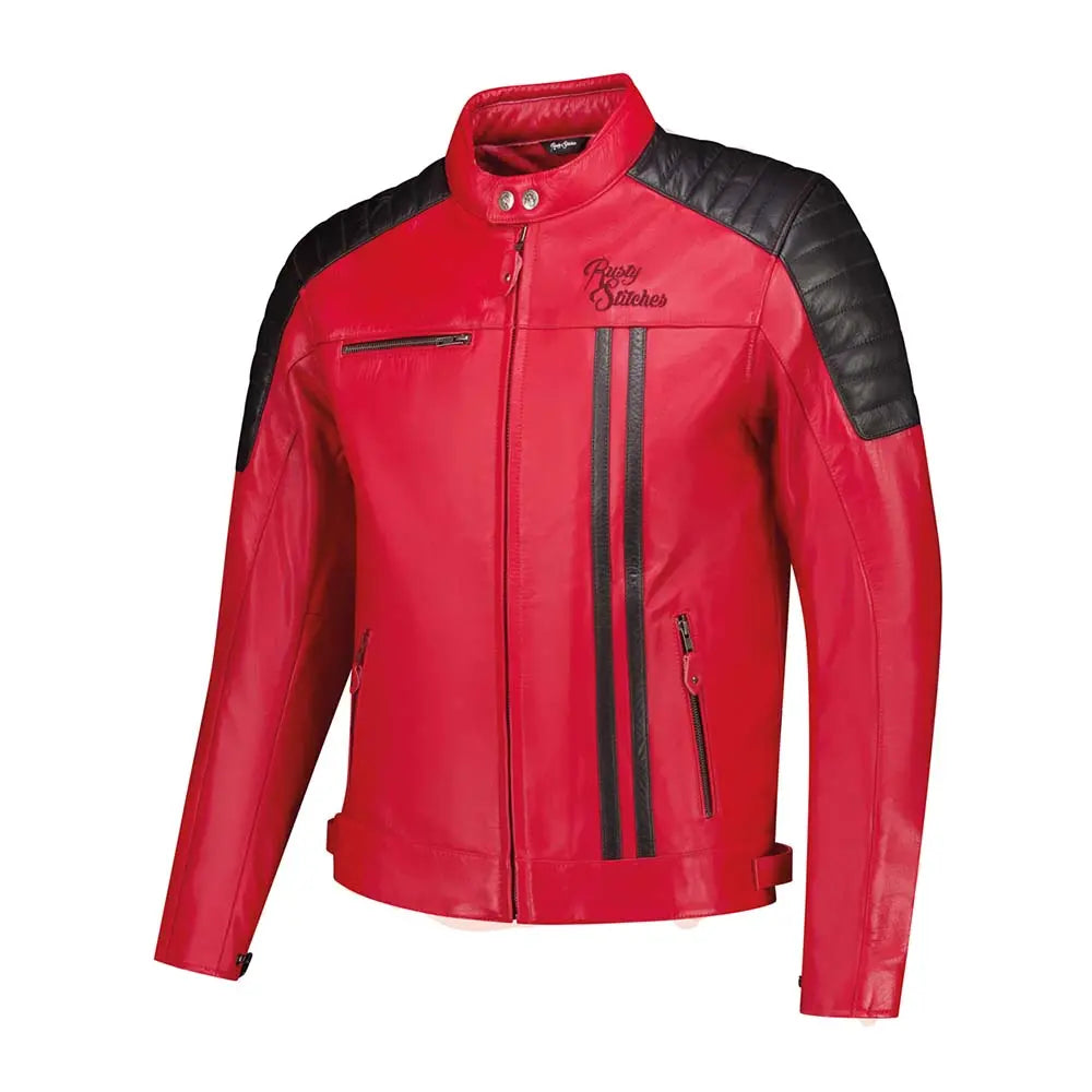 Rusty Stitches Cooper Leather Jacket Red / Black - FREE UK Shipping, FREE 365 Day Returns | Moto Central