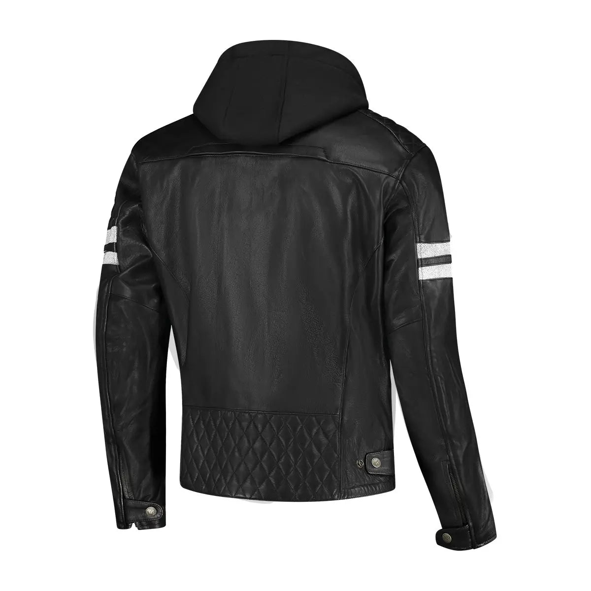 Rusty Stitches Jari Hooded V2 Leather Jacket Black / White - FREE UK Shipping, FREE 365 Day Returns | Moto Central