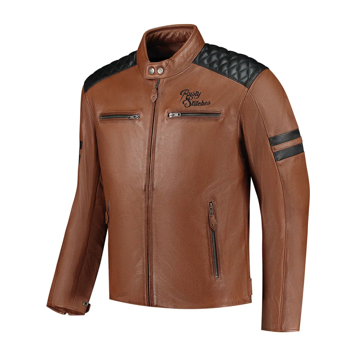 Rusty Stitches Jari V2 Leather Jacket Cognac / Black - FREE UK Shipping, FREE 365 Day Returns | Moto Central