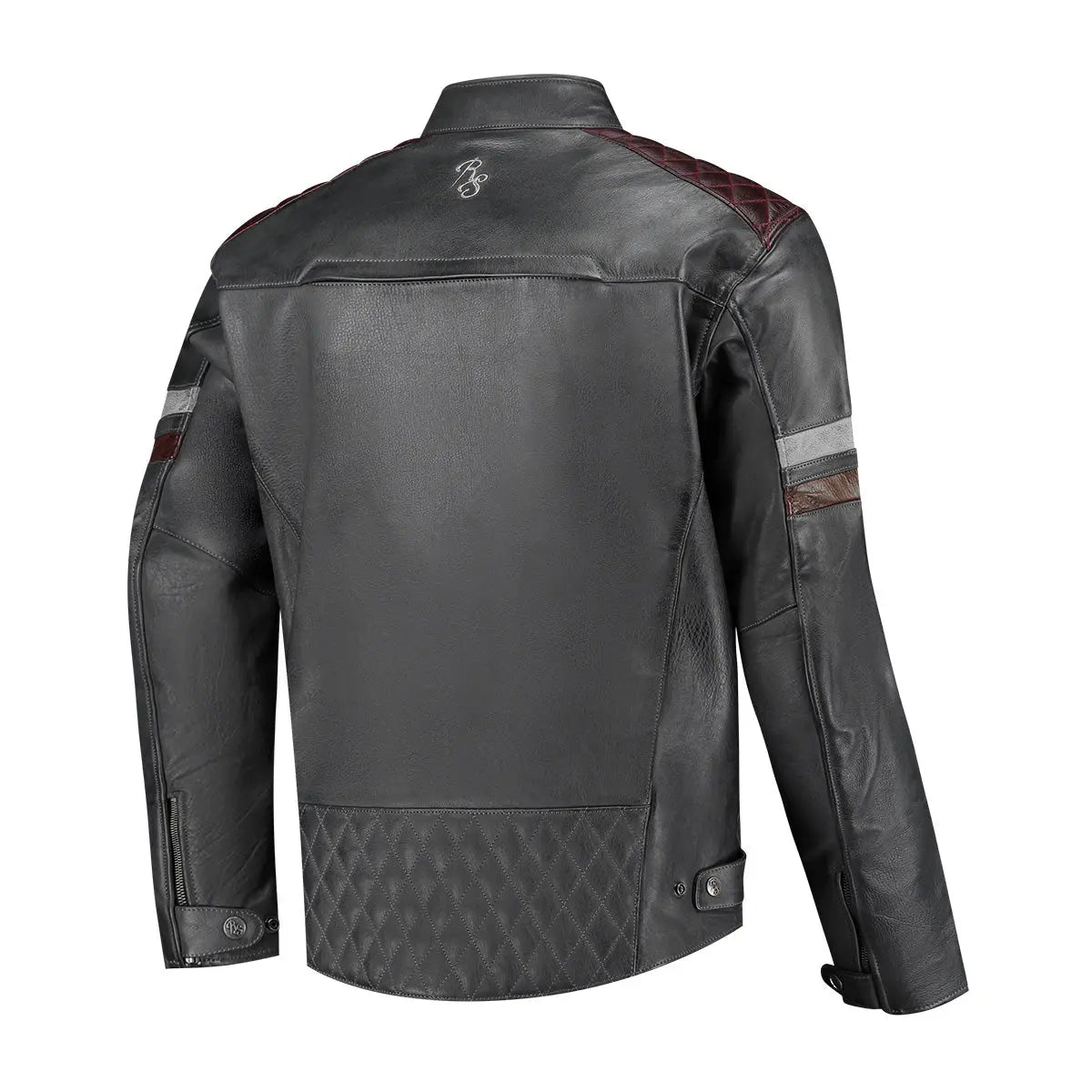 Rusty Stitches Jari V2 Leather Jacket Grey / Light Grey / Maroon - FREE UK Shipping, FREE 365 Day Returns | Moto Central