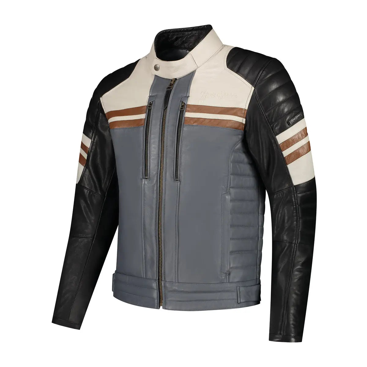 Rusty Stitches Steve Leather Jacket Black / Beige / Light Grey / Maroon - FREE UK Shipping, FREE 365 Day Returns | Moto Central