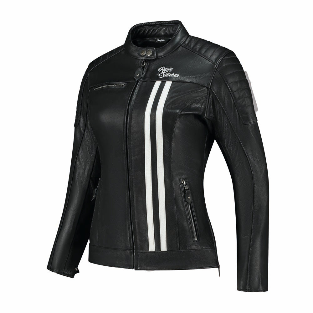 Rusty Stitches Alice Ladies Leather Jacket Black / White - FREE UK Delivery, FREE 365 Day Returns | Moto Central