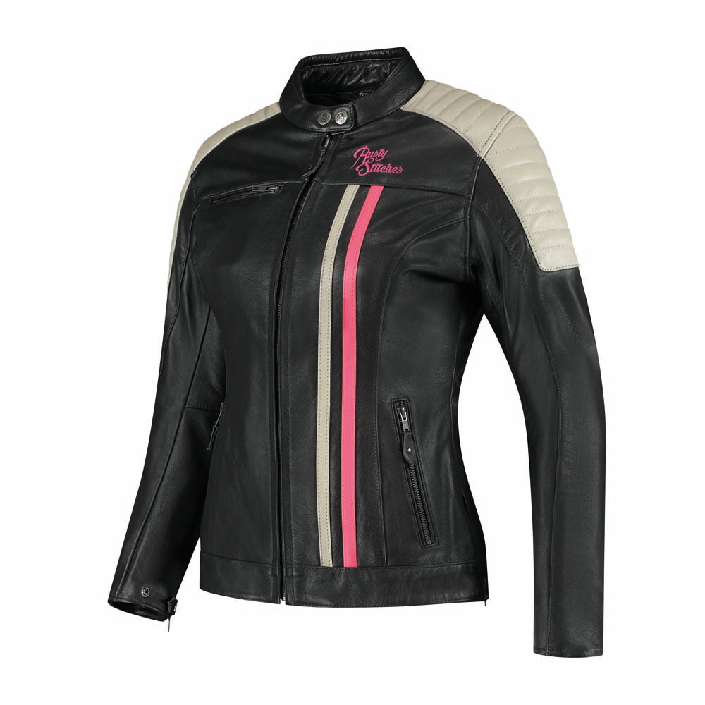 Rusty Stitches Alice Ladies Leather Jacket Black / Fluo Pink - FREE UK Delivery, FREE 365 Day Returns | Moto Central