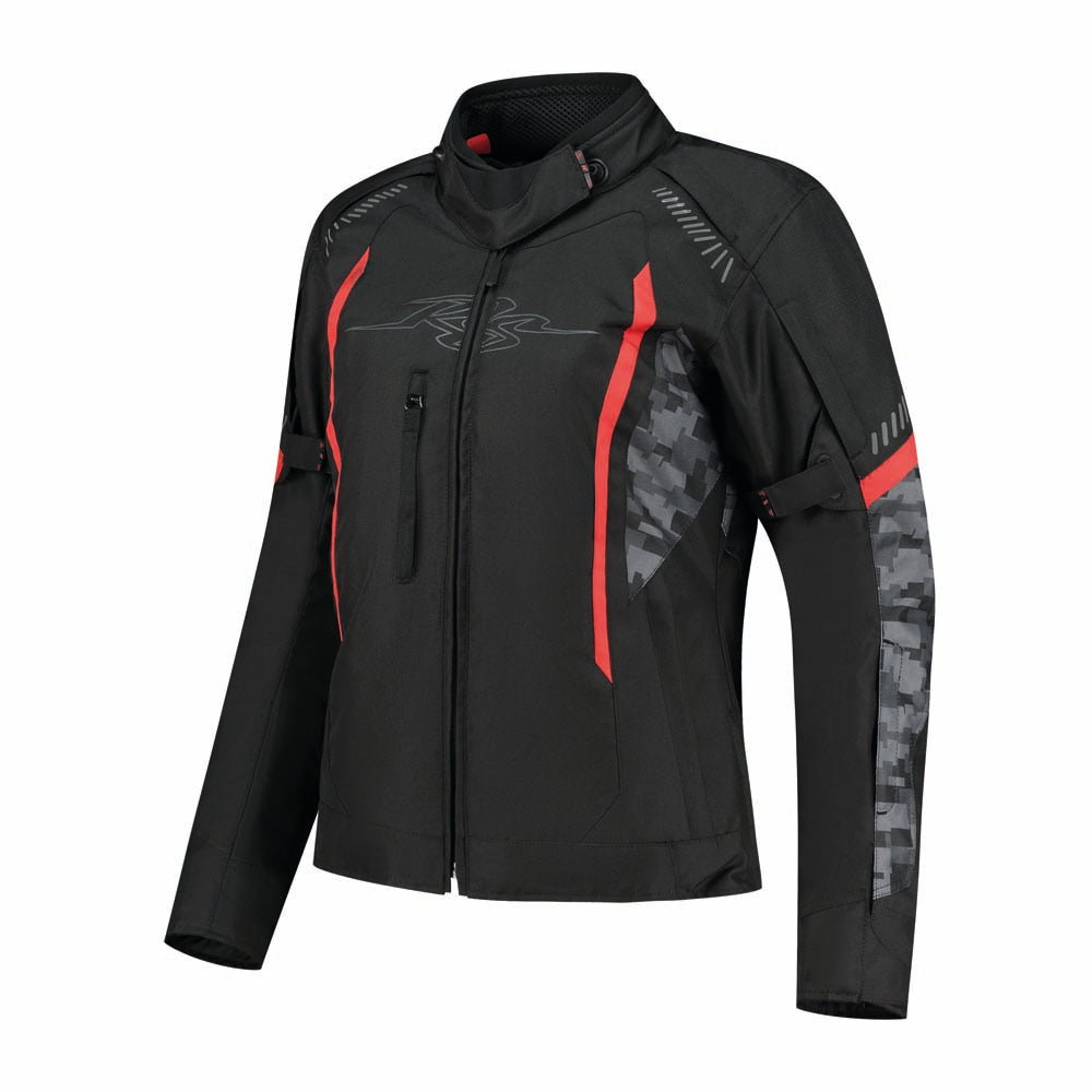 Rusty Stitches Ashley Ladies Textile Jacket Black / Pixel / Red - FREE UK Delivery, FREE 365 Day Returns | Moto Central