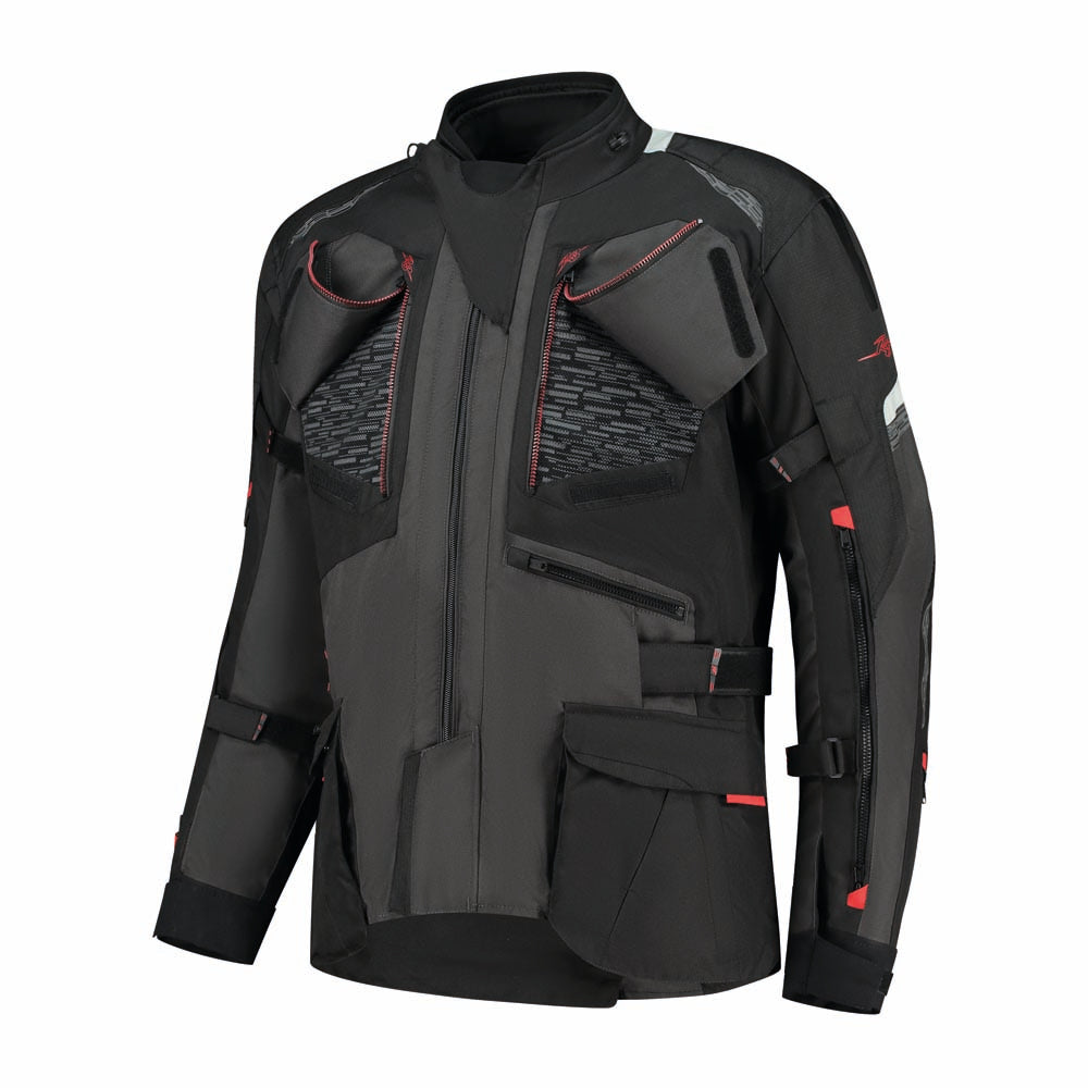 Rusty Stitches Cliff Textile Jacket Black / Grey / Red - FREE UK Delivery, FREE 365 Day Returns | Moto Central