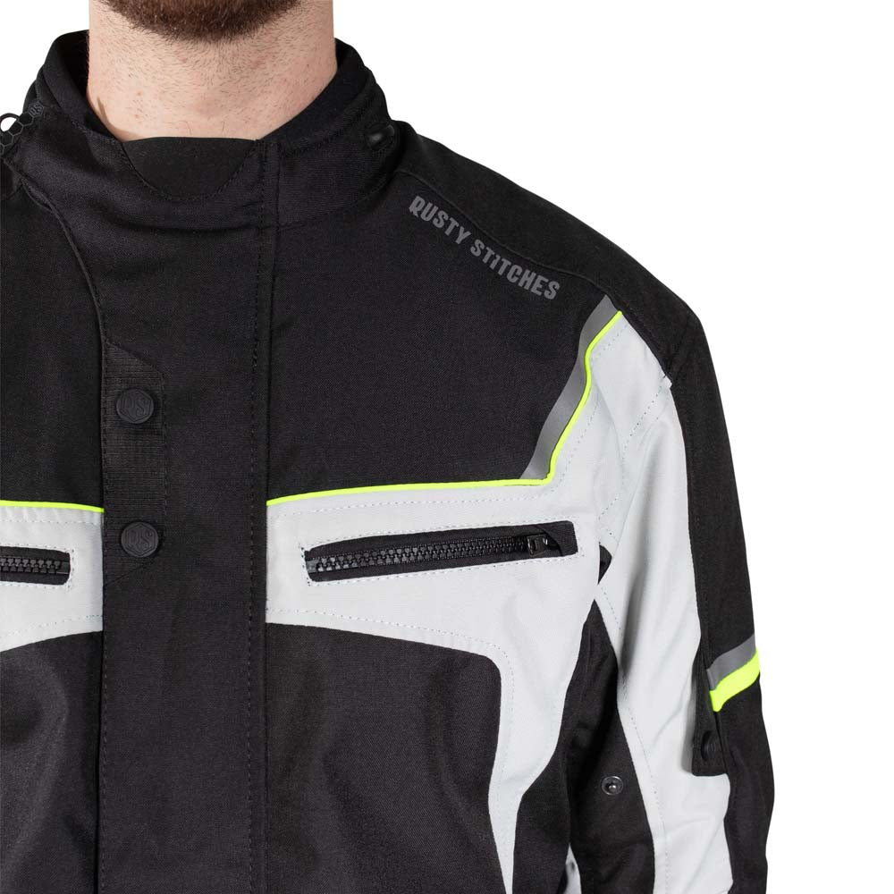 Rusty Stitches Luke Textile Jacket Black / Fluo Yellow - FREE UK Delivery, FREE 365 Day Returns | Moto Central