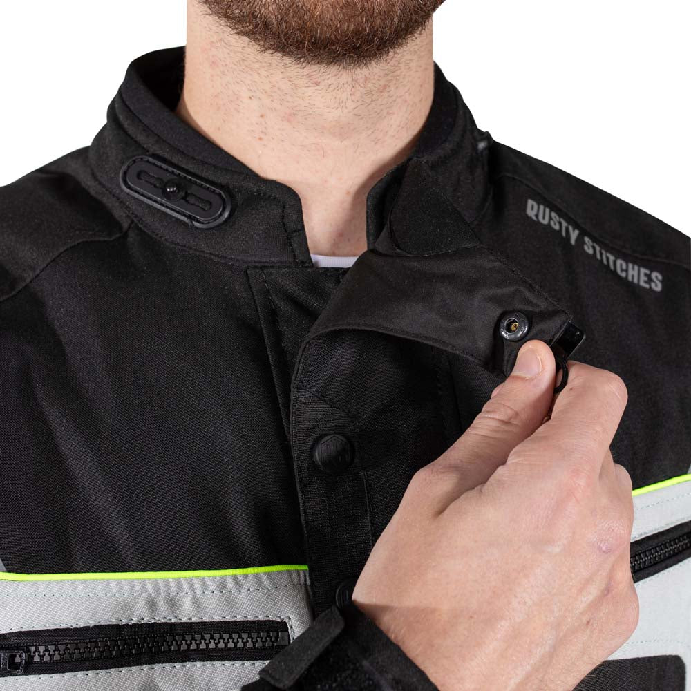 Rusty Stitches Luke Textile Jacket Black / Fluo Yellow - FREE UK Delivery, FREE 365 Day Returns | Moto Central