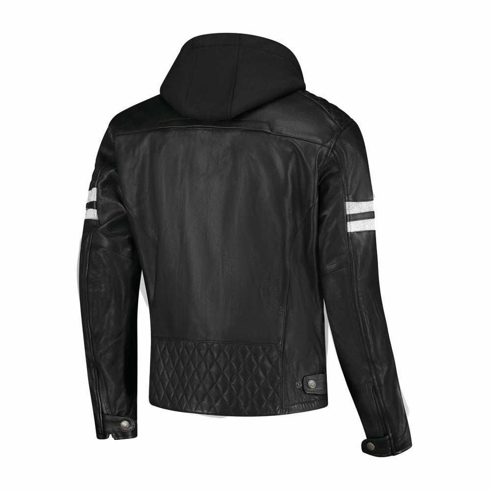 Rusty Stitches Jari Hooded V2 Leather Jacket Black / White - FREE UK Delivery, FREE 365 Day Returns | Moto Central