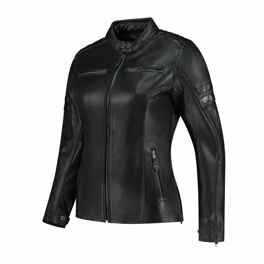 Rusty Stitches Joyce V2 Ladies Leather Jacket Black / Glitter - FREE UK Delivery, FREE 365 Day Returns | Moto Central