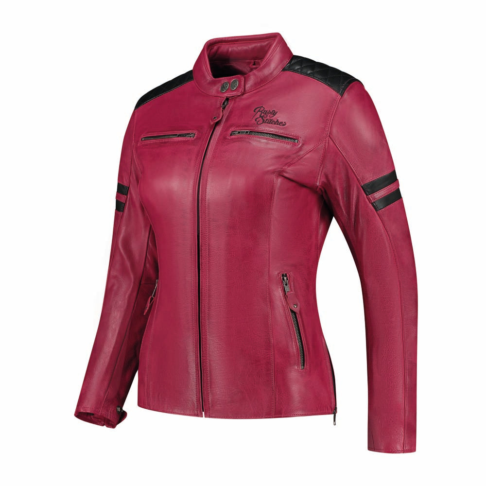 Rusty Stitches Joyce V2 Ladies Leather Jacket Cherry / Black - FREE UK Delivery, FREE 365 Day Returns | Moto Central